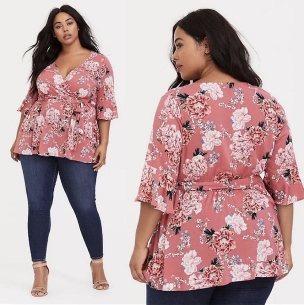 Torrid Pink Stretch Challis Surplice Blouse - Picture 1 of 8